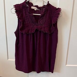 LOFT Women's Deep Purple Ruffle Blouse